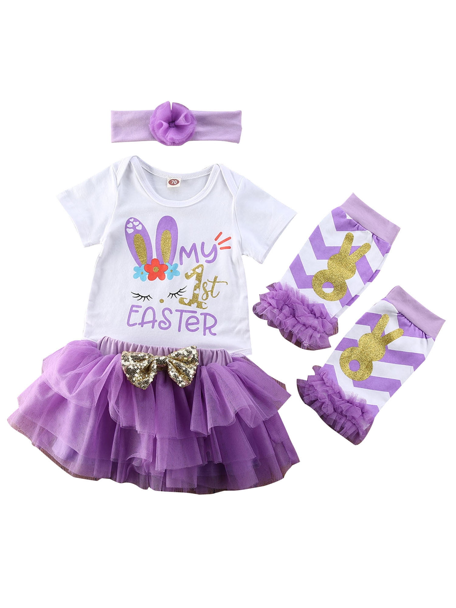 Baby Girl My First Easter Eggs Bunny Romper Tutu Dress Headband Party Outfit Set 