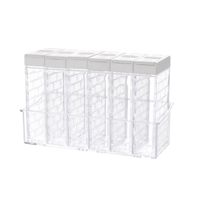 Creative Double-outlet Lid 6-case Seasoning Boxes Set with Tray Transparent Condiment Containers Spice Shakers (Ivory)