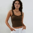 thumbnail image 6 of Women'S Tank Tops Cute Slim Fitted Ribbed Knit Lace Camisole Top Summer Square Neck Sleeveless Going Coffee S, 6 of 8