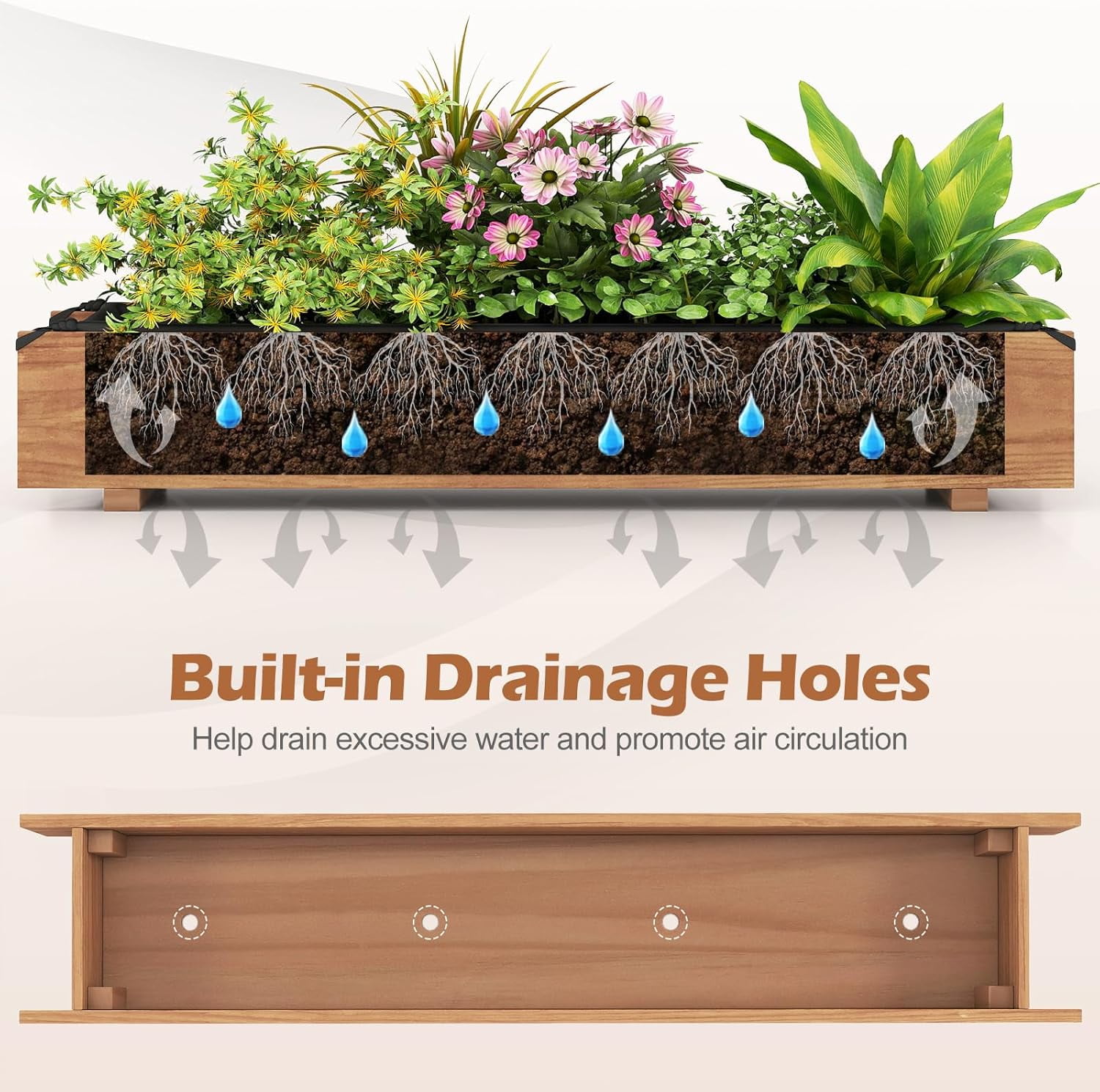 LUDYSHARE Raised Garden Bed, 36" x 7" x 6.5" Wood Rectangle Planter Box with Drainage Holes, Water-Resistant Paint, Decorative Window Box, Outdoor Garden Bed for Fruit Vegetable Flower Herb, Orange