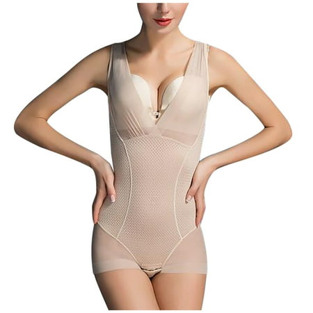 

jsaierl Women s Shapewear Solid Color Fashion Bodysuit Chest Cushion Comfortable Tight Out Bra Underwear Jumpsuit