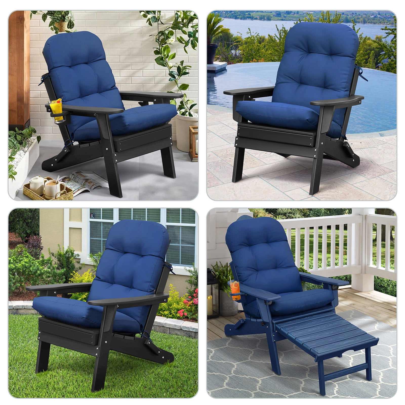 ATR ART to REAL 2 PCS Waterproof Patio Adirondack Chair Cushions,Outdoor Rocking Chair Cushions,Navy Blue