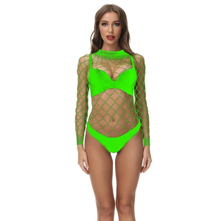Yuhangmm Women Lingerie Long Sleeves Bodysuit Sexy Mesh Teddy Underwear Sexy Lingerie Dress