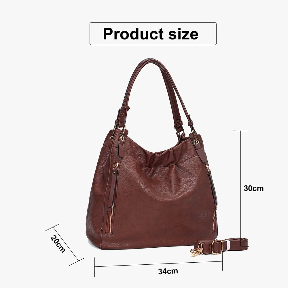 Capamaster Slouchy Hobo Handbag for Women, Soft Faux Leather Shoulder Purse with Top Handles and Front Zipper Pockets, Coffee