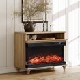 thumbnail image 1 of WAMPAT 3-Sided Farmhouse Fireplace TV Stand, Up to 43'' TVs, Highboy Entertainment Center, 36'' Glass Electric Fireplace, Small Media Console Table, Living Room Storage,Oak, 1 of 8