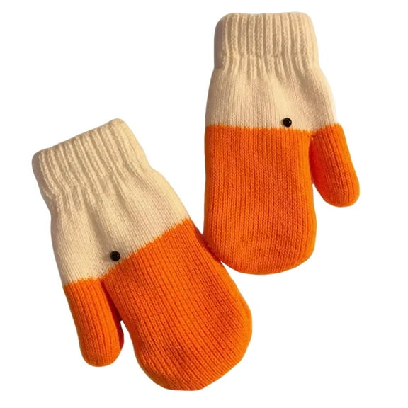 Kids Winter Knit Mittens Cream & Orange Two-Tone Soft Warm Gloves for Toddler & Little Kids Cold Weather Hand Warmers