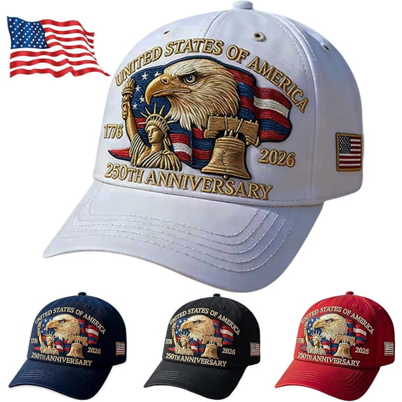 250th Anniversary USA Hat, Patriotic Decorations Adjustable Baseball Cap 1776-2026, American Flag Headwear for Men Women, 4th of July Accessories Gift