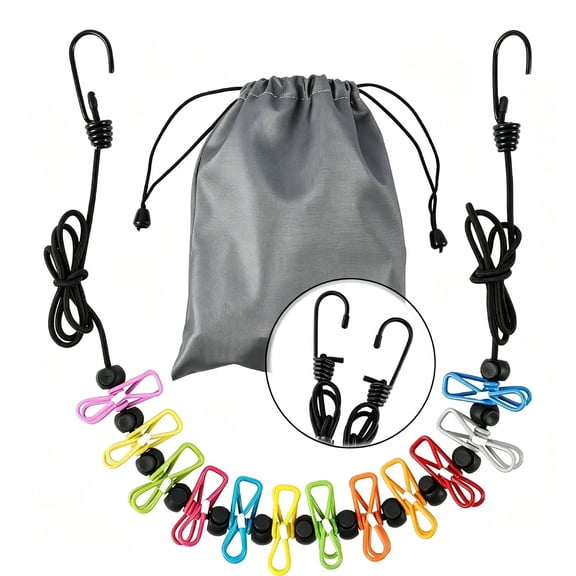  Retractable Portable Clothesline for Travel，Clothing line with 12 Clothes Clips, for Indoor Laundry Drying line,Outdoor Camping Accessories(70-118in)