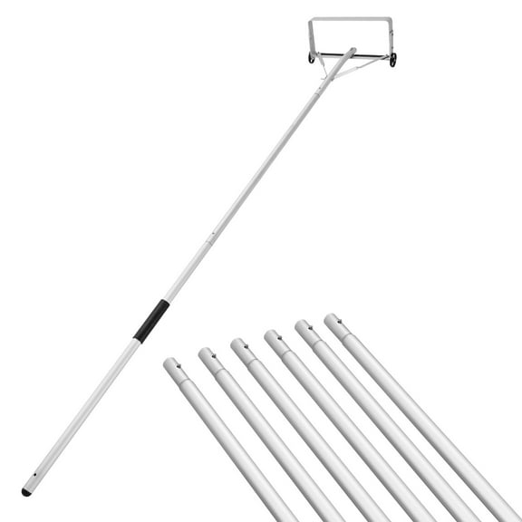 KFFKFF Snow Roof Rake, 18.5 in Aluminum Blade, 5.2-30 ft Extendable Roof Snow Scraper with Wheels & Slide, Lightweight Tool for Clearing Snow, Leaves, and Debris from Rooftops
