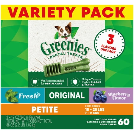 Greenies Petite Natural Dog Dental Treats 3-Flavor Variety Pack  (3) 12 oz. Pouches  Shelf-Stable (Best  By 12/2024)