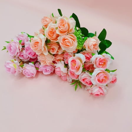 15heads 30cm/12inch Length Pink Silk Rose Artificial Flowers for Home Wreth Decoration,flower bouquet for Wedding,Pack of 3