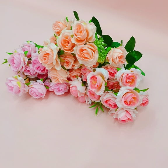 15heads 30cm/12inch Length Pink Silk Rose Artificial Flowers for Home Wreth Decoration,flower bouquet for Wedding,Pack of 3