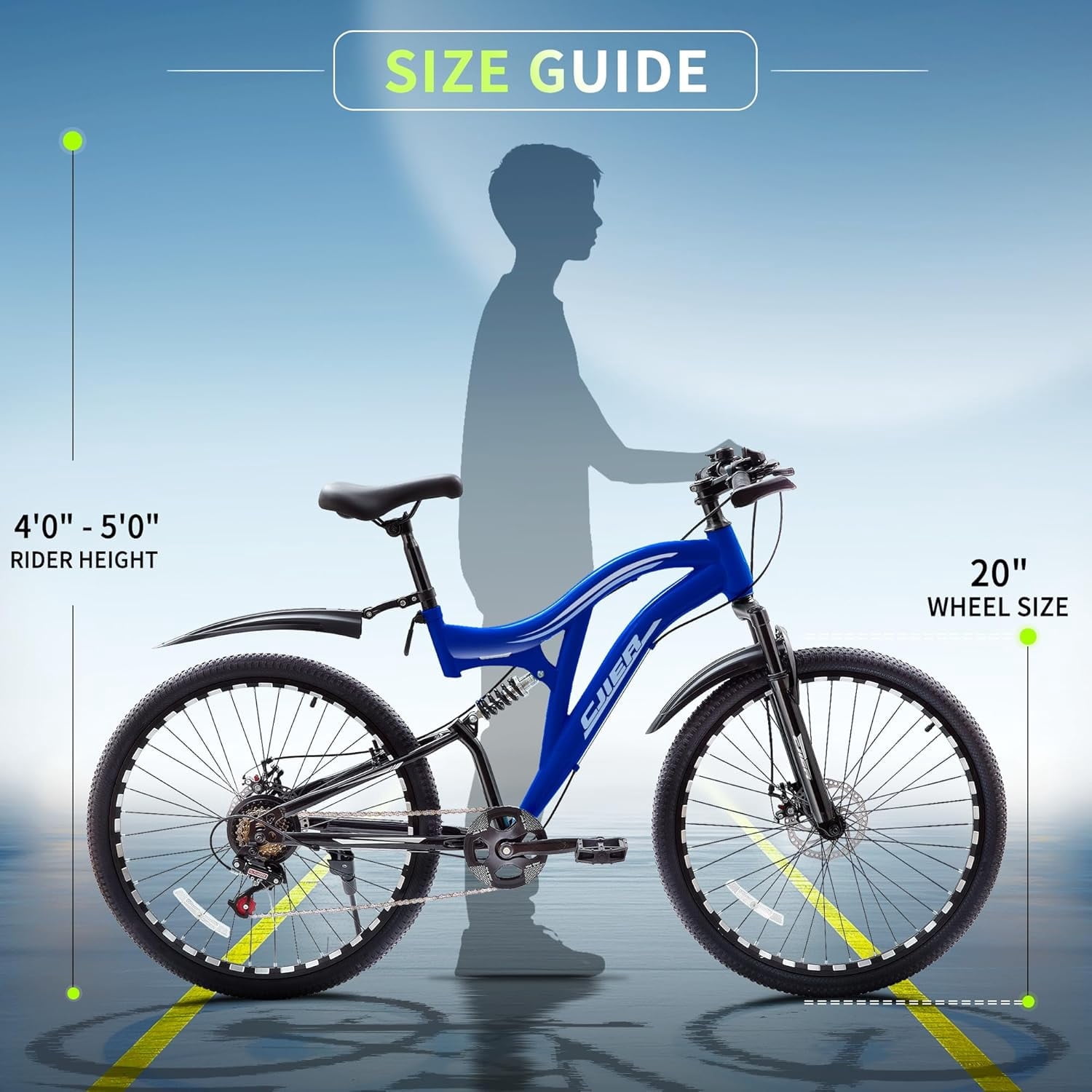 20 Inch Kids Mountain Bike for Girl, Cuoote Full Suspension Girls MTB Bicycle with Dual Disc Brake, 7-Speed, High-Carbon Steel Frame