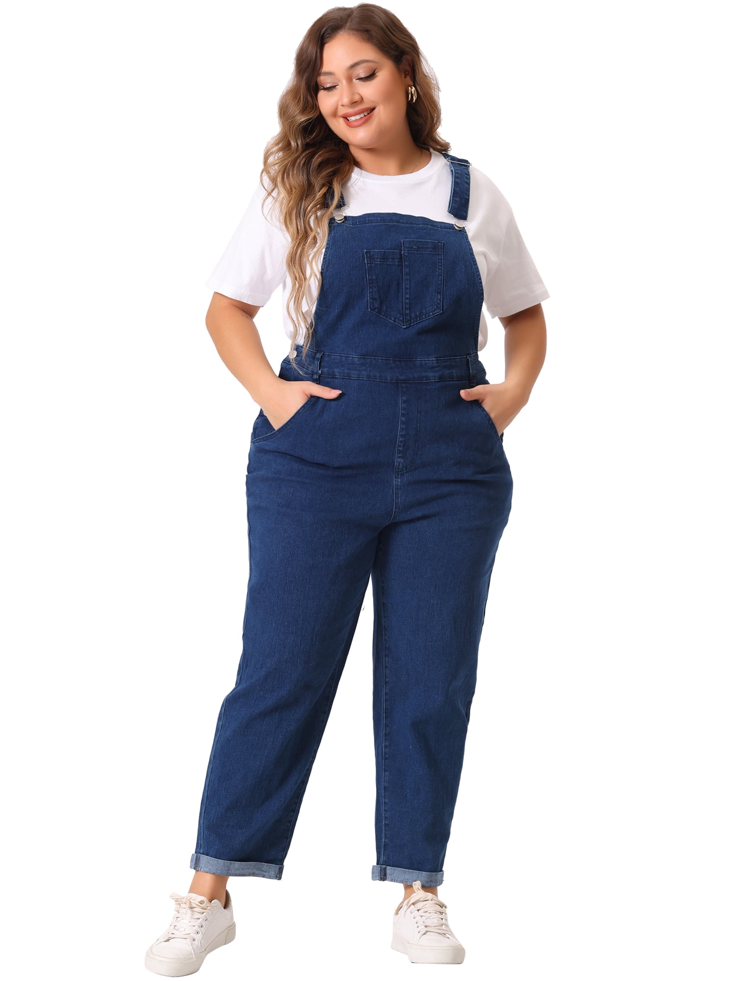 DARING DIVA Women's Plus Size Adjustable Bib Overalls Jeans Pants 3X Dark Blue