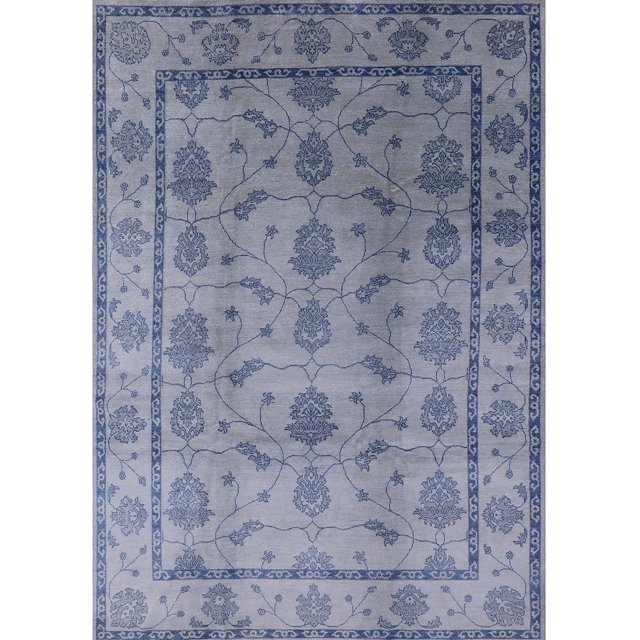 Ahgly Company Tapis d'Intérieur Rectangle Mid-Century Moderne Bleu Gris Zone Orientale, 6' x 9'