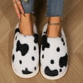 thumbnail image 2 of Tao Tao Cow Print Fuzzy Plush Slippers for Women Men, Non-Slip Fluffy Winter House Shoes, Indoor Soft Warm Faux Fur Lining Bedroom Slides Black 42, 2 of 7