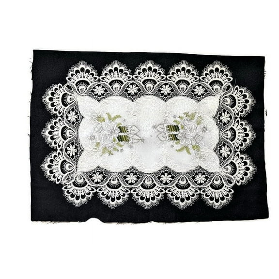 Doily Boutique Christmas Doily or Placemat with Green Candles and Lace on Antique White Fabric Size 28 x 14 inches