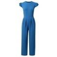 thumbnail image 4 of TrendOFT Womens Jumpsuits Dressy Summer Casual Knit Ruffle Cap Sleeve Solid Sleevelss Crew Neck Rib Womens Rompers One Piece Overalls Blue M, 4 of 5