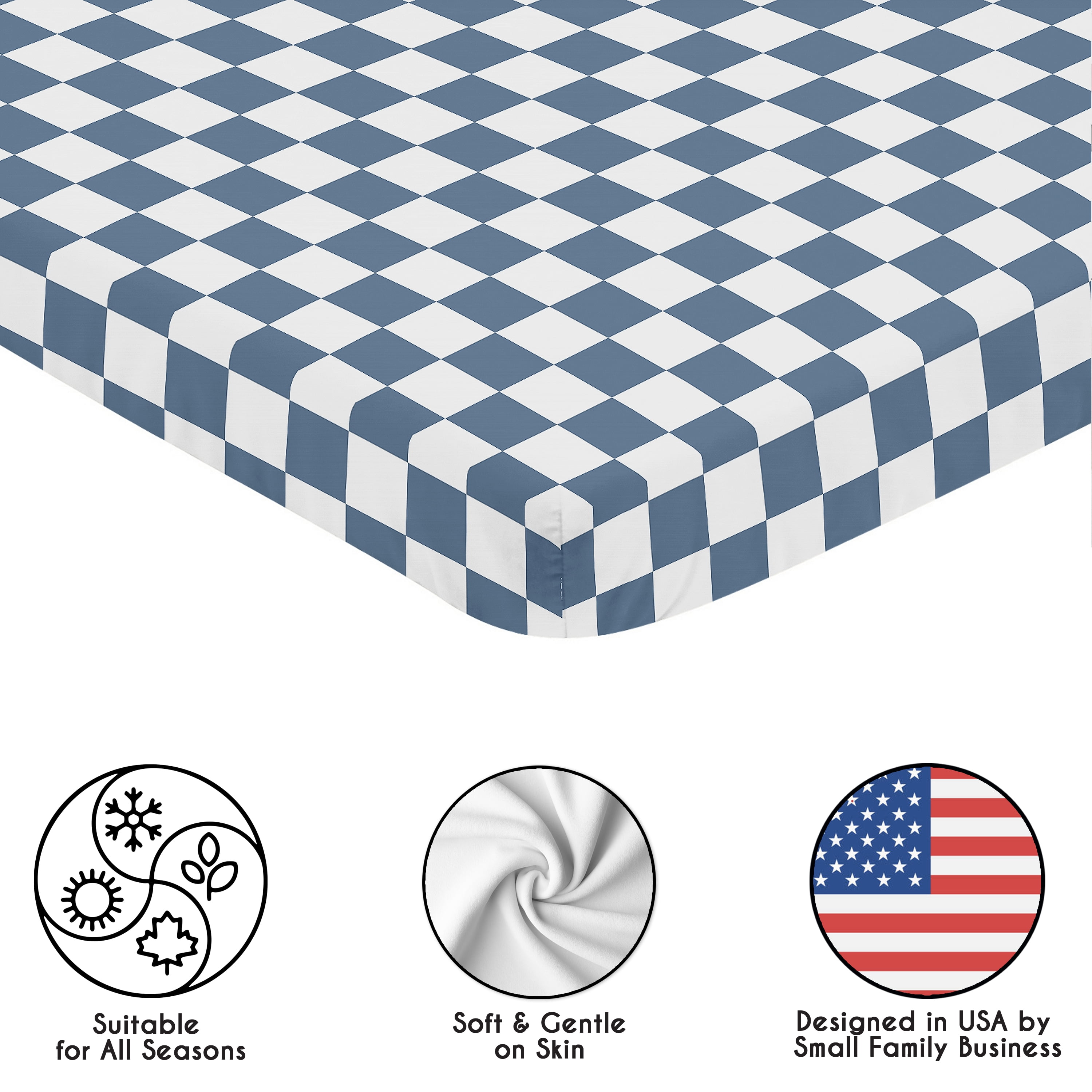 Sweet Jojo Designs Blue Gingham Checkered Plaid Boy Mini Fitted Crib Sheet