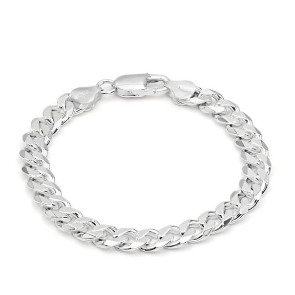 Men's 7.5mm 925 Sterling Silver 7" inch Cuban Curb Link Chain Bracelet or Anklet