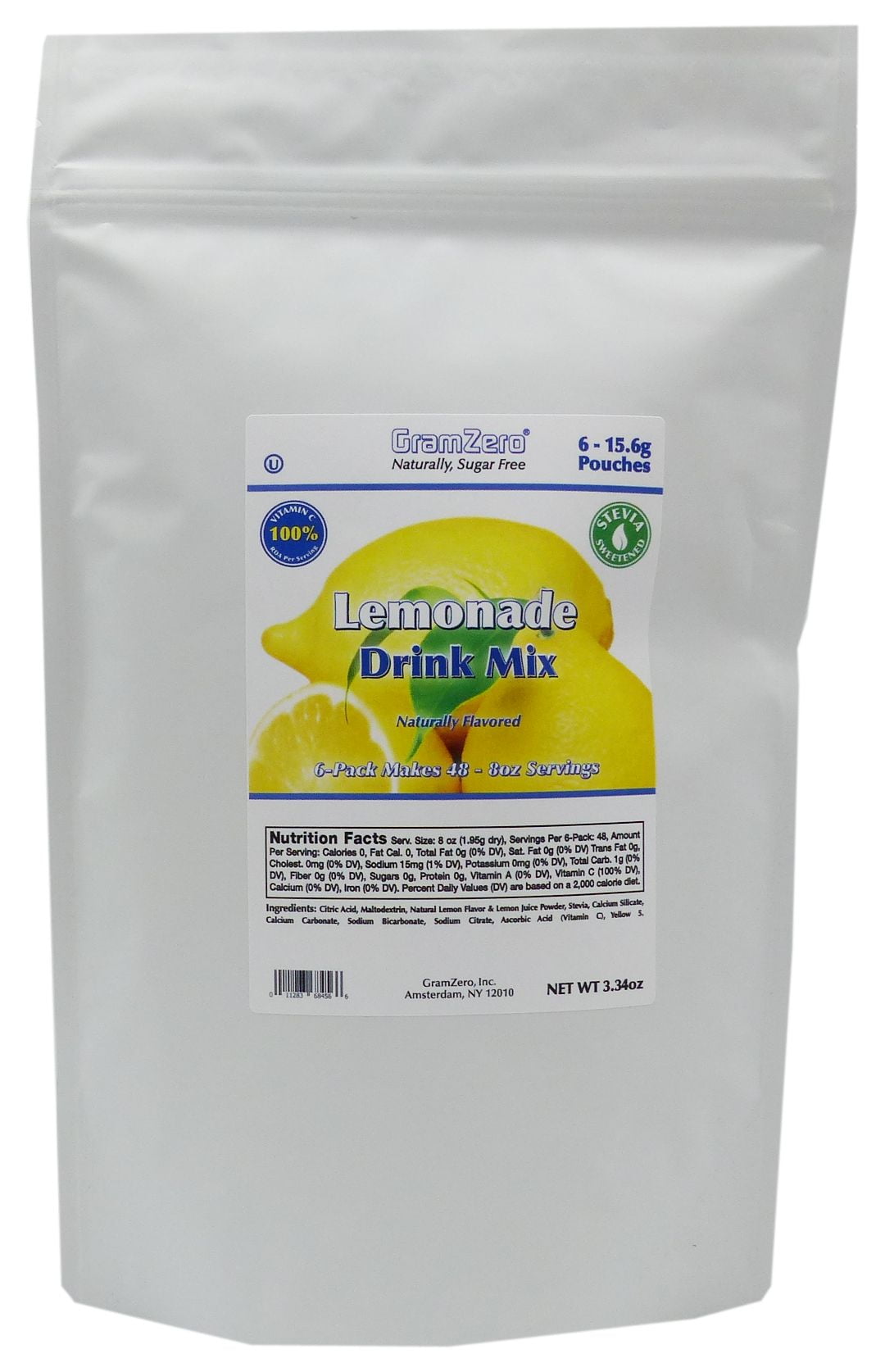 GramZero Stevia Sweetened Sugar Free Drink Mix Size 6 pouches, Flavor