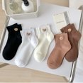 thumbnail image 3 of 5 pares de calcetines con bordado de oso de dibujos animados para mujer, calcetines cómodos e informales, la tela tiene algo de elasticidad, es suave y cómoda, 3 of 5