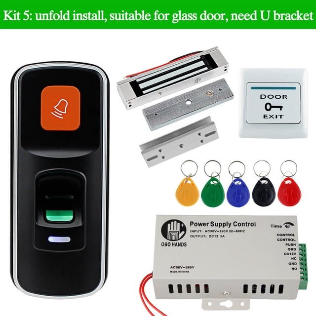 OBO RFID Door Access Control System Kit Set 125KHz Fingerprint Biometric +Electric Magnetic Electronic Locks+ DC12V Power Supply ,Ultra-Quiet Operation