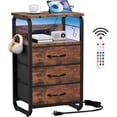 thumbnail image 1 of Table de Chevet avec 3 Tiroirs en Tissu, Table de Nuit avec Station de Charge, Table de Nuit LED avec Crochets, Table de Chevet avec Rangement, Table de Nuit pour Salon, Chambre (Marron Rustique), 1 of 14