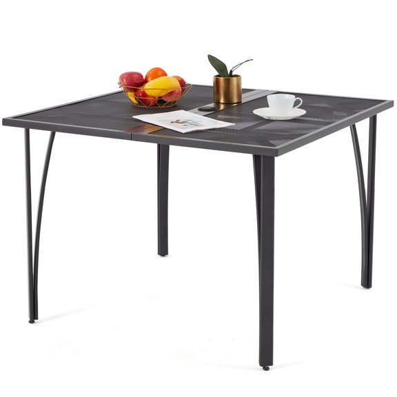 AECOJOY Metal 39.4"x 39.4"Patio Dining Table with 1.6" Umbrella Hole Weather-Resistant Square Table for Lawn Backyard Garden