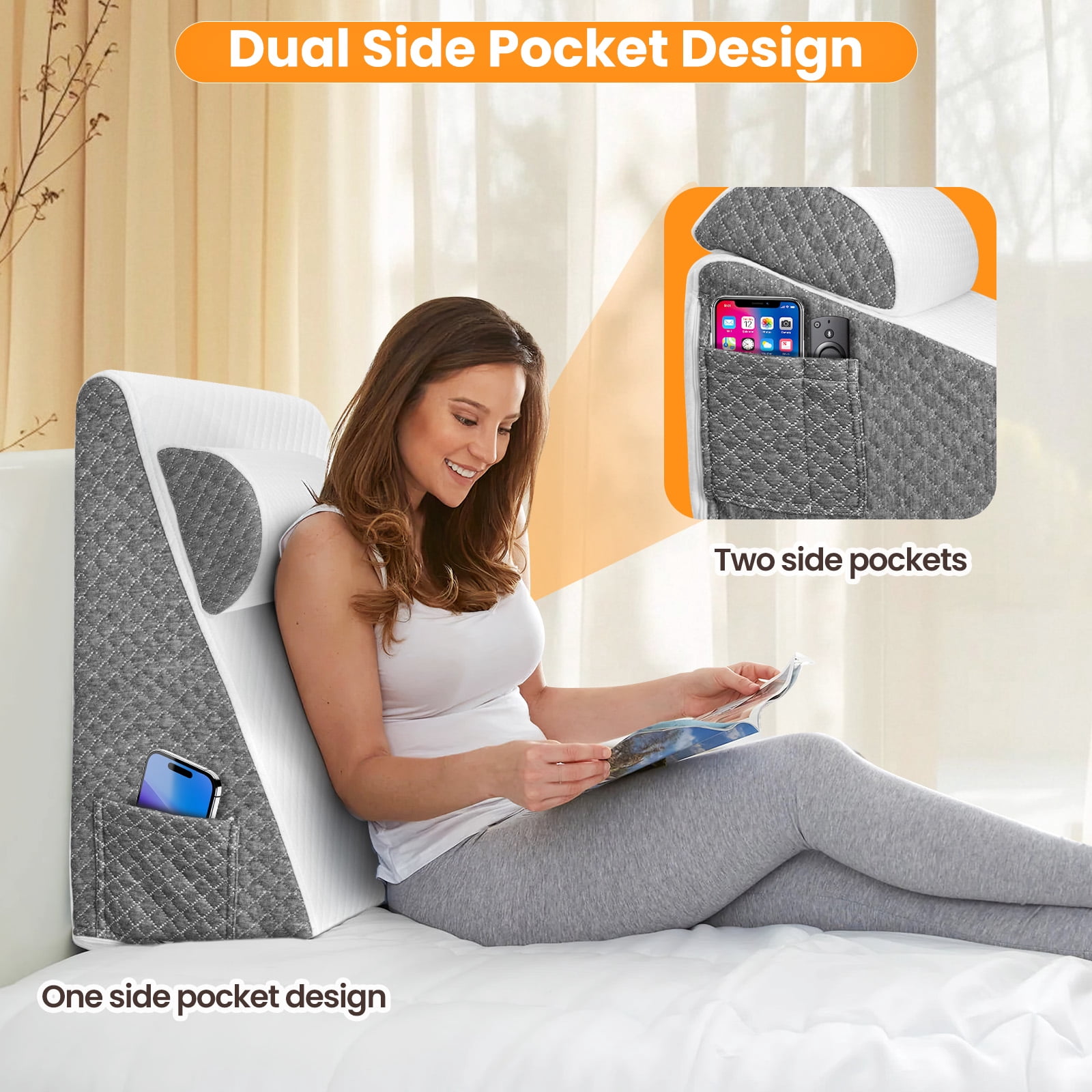 AMTPM Bed Wedge Pillow, Memory Foam Triangle Pillow for Sleep Apnea, Acid Reflux, Snoring, 12Inch Leg Elevation, Back Support for Sitting Up in Bed, Incline Cushion for Sleeping, Reading