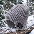 thumbnail image 4 of Voska Thick Knit Maple Leaf Ear Protection Pullover Hat For Men Women Soft Polyester Warm Winter Beanie Stylish Cold Weather Headgear Gray, 4 of 5