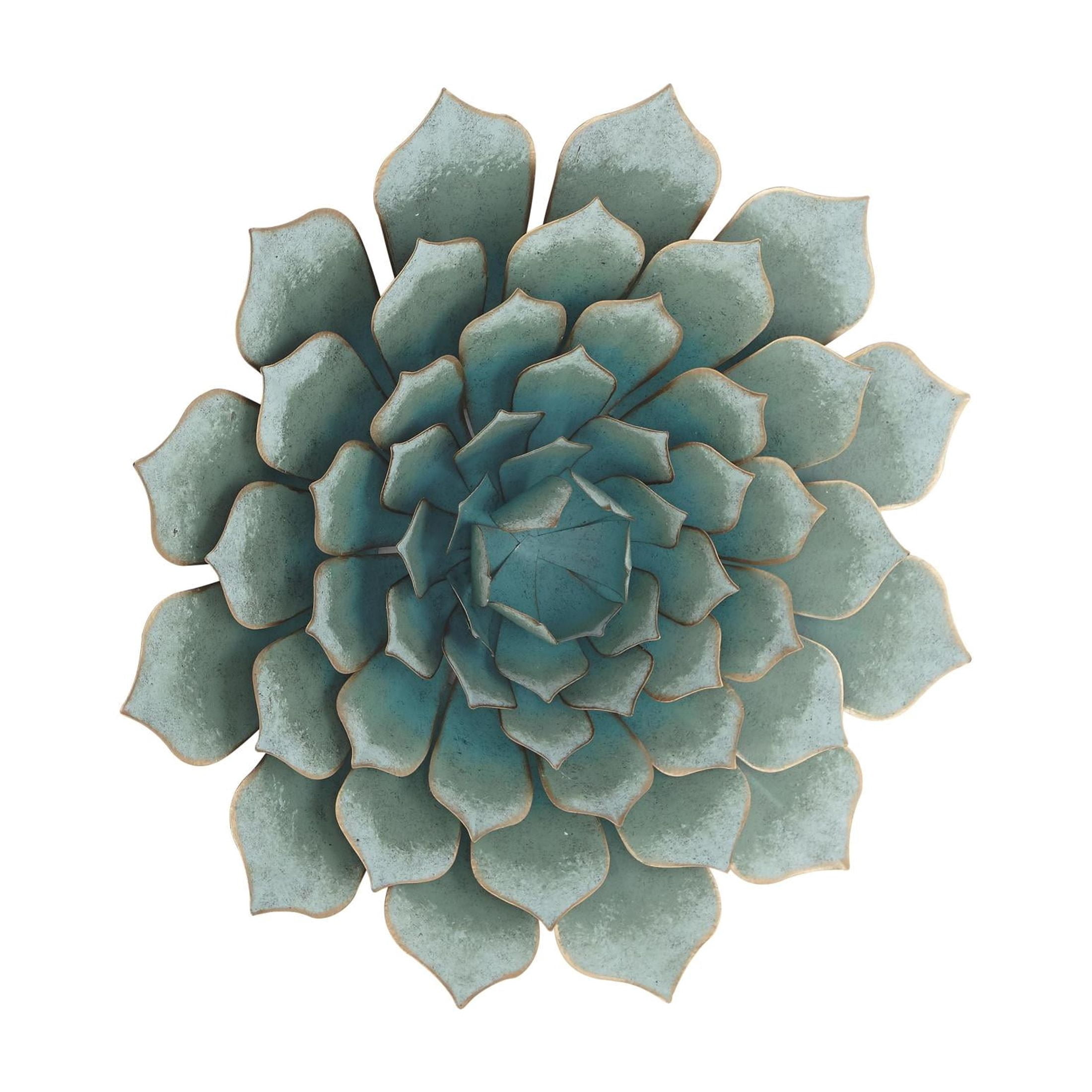 DecMode Teal Metal Floral Wall Decor