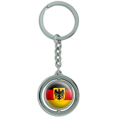 Germany With Crest National Country Flag Spinning Round Metal Key Chain Keychain Ring