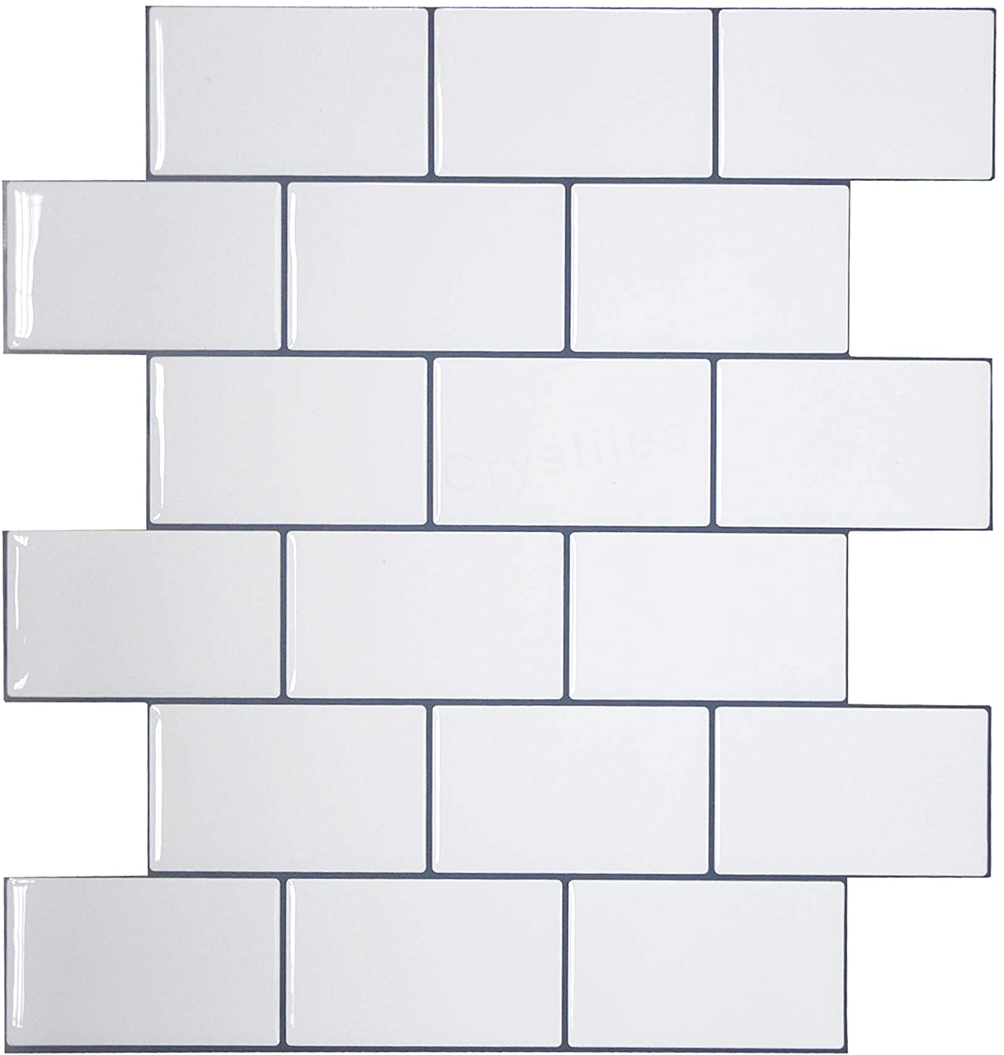 1 Sheet Sample Item# 91010838,10/” X 10/” Subway White Crystiles Peel and Stick Self-Adhesive Vinyl Wall Tiles