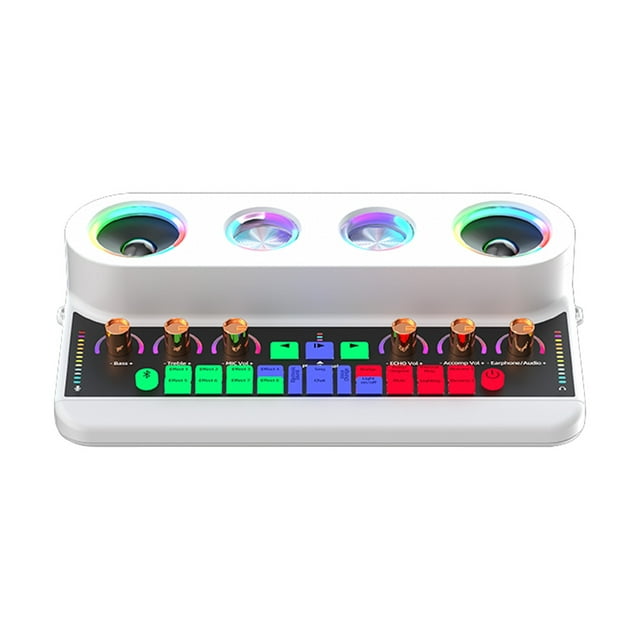 Riwcyla Sound Card & Audio Podcast Equipment Portable Karaoke Machine Multifunctional Rechargeable BT Sound Card Electric Sound Broadcast Equipment with DSP Noise Reduction Colorful Light Effect