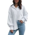 thumbnail image 1 of Camisa holgada para mujer, color liso, con mangas largas y botones en los hombros, 1 of 8