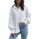 thumbnail image 1 of Camisa suelta de mujer Linterna sólida Mangas largas Botones de hombro caído Camisas casuales MABOTO Blanco/XL, 1 of 7