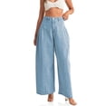 thumbnail image 2 of Loose Women High Waist Casual Jeans Boyfriend Wide Leg Side Pleat Denim Trousers, 2 of 6