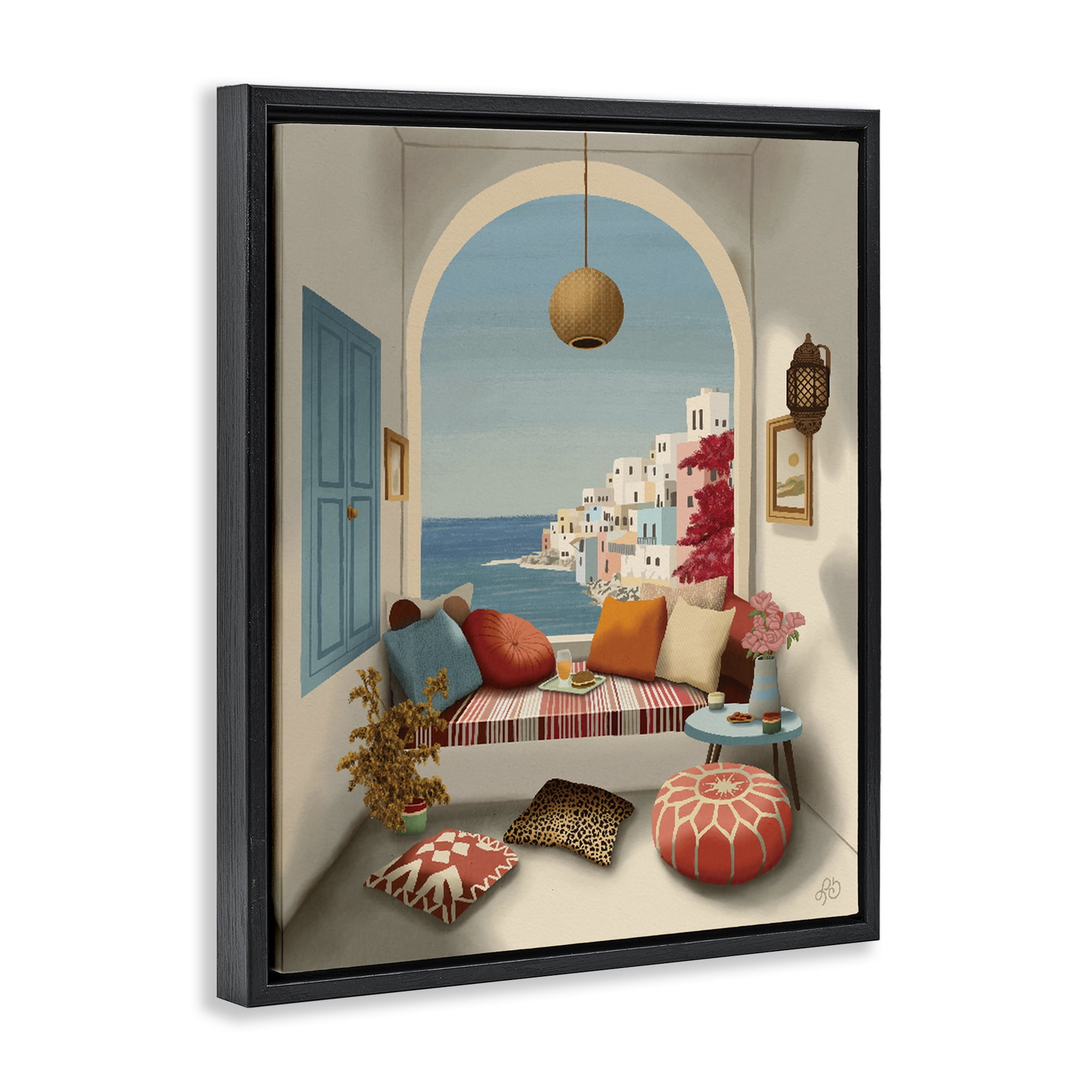 Stupell Industries Mediterranean Seaside Window View Black Framed Floater Canvas Wall Art, design by Lisa R Dumm