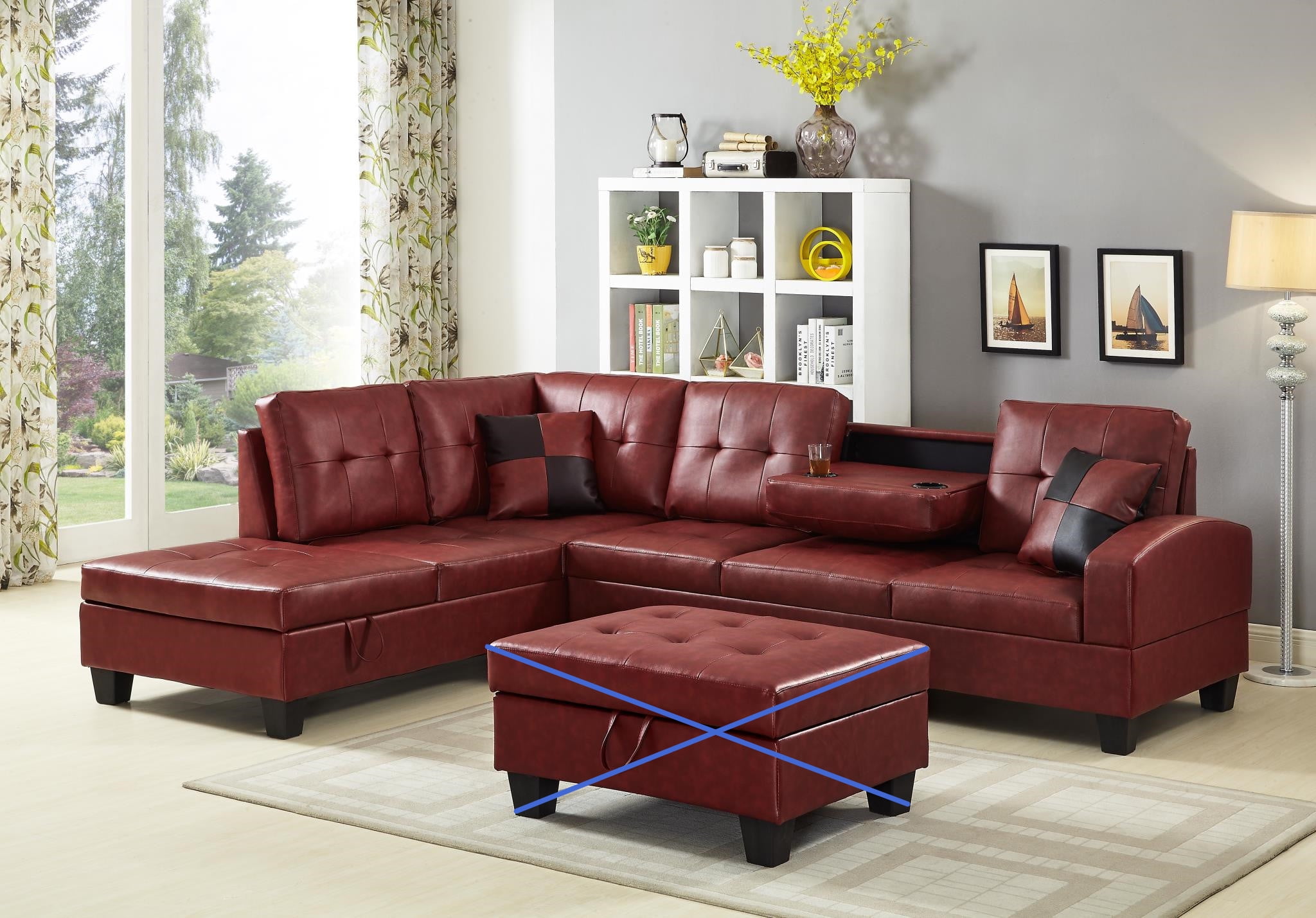 Star Home Living Red Faux Leather 3-Seater Left-Facing Chaise Sectional ...