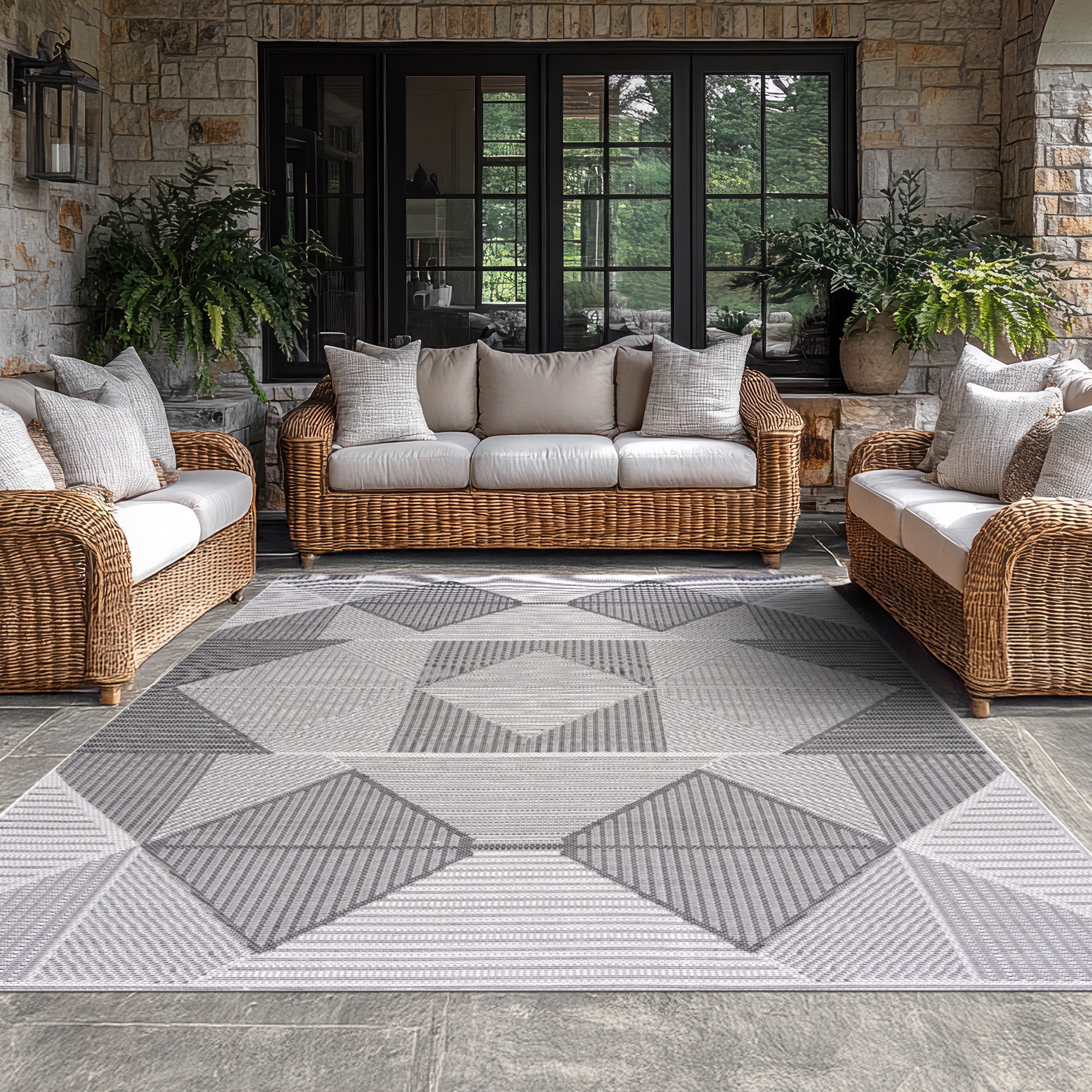 Bliss Rugs Bailey Transitional 8' x 10' Dark Gray and White Indoor Outdoor Area Rug