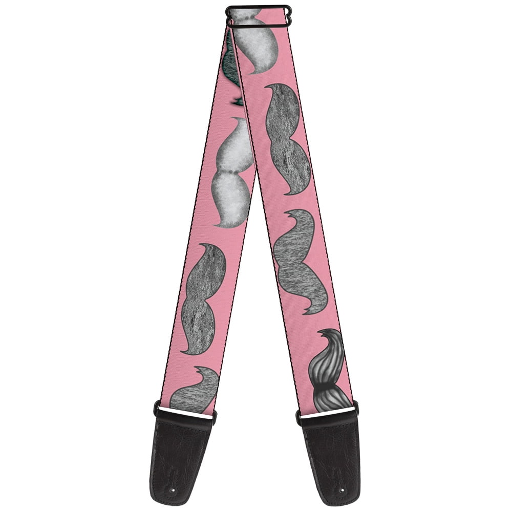 Buckle-Down Guitar Strap, Mustaches Pink Sketch, 2 Inches Wide