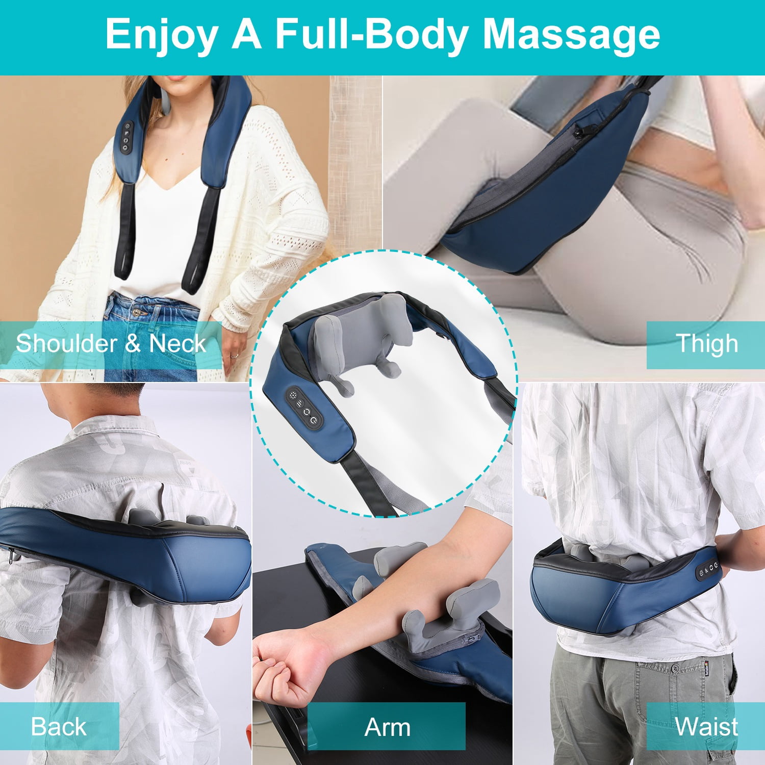 Electric Neck Massager TeqHome Shoulder Back Massager with Infrared Light Heating with 3 Massage Modes Speeds Shiatsu Massage Pillow for Neck Back Shoulder Foot Leg Muscle