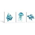 thumbnail image 2 of -Ocean Theme Wall Art Sea Animal Blue Jellyfish Tropical Fish Canvas Prints Wall Art 16 x 16 Inch Panel Set of 3 Home Decoration Framed and Stretched Ready to Hang, 2 of 6