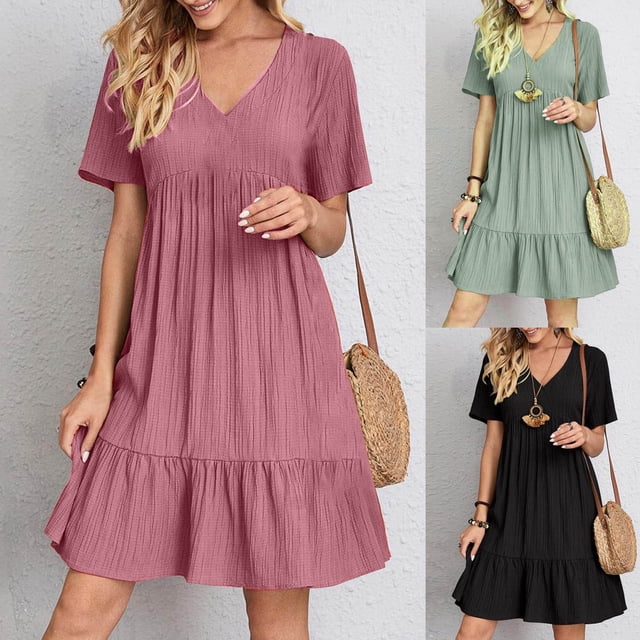 Fengqque Robe d'Été pour Femme à Col en V en Dentelle Sans Manches - Robe Maxi Décontractée à Taille Haute, Coupe Ample, Couleur Unie, Grande Taille, Robe Soleil Rouge 10 (TG)