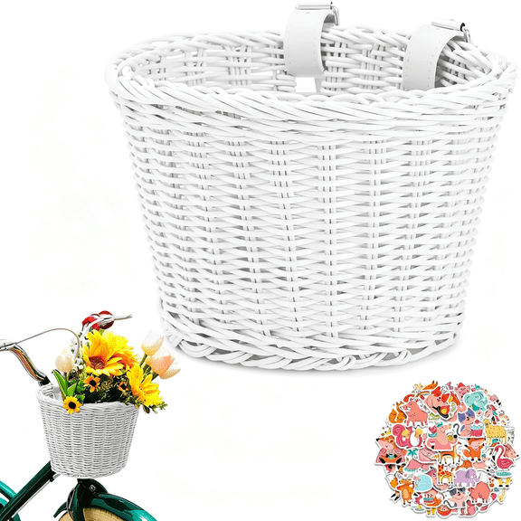 LADYGYM Women Men Bicycle Front Handlebar Bicycle Basket,Front Hand-Woven Bike Basket with Leather Belt,Hand-Woven Bike Basket Front