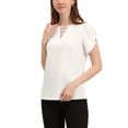 thumbnail image 4 of INSPIRE CHIC Women's Choker V Cut-Out Split-Neck Blouse Casual Slashed Cuffs Top XS White, 4 of 7