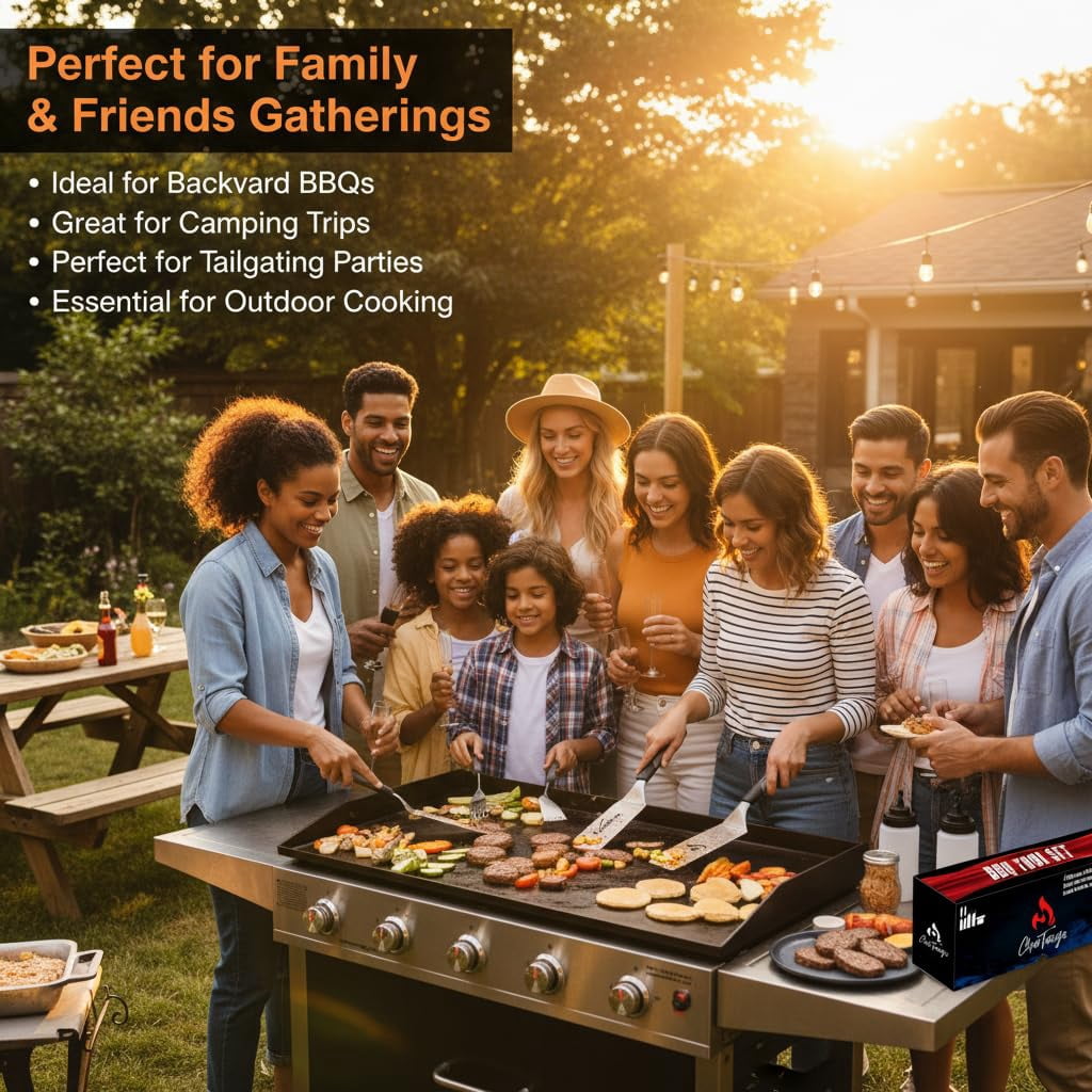 Blackstone Griddle Set 7-piece W/2 Towels - 3mm Stainless Steel Spatulas  Scraper & Oil Bottles Professional Bbq Tools For Blackstone/camp Chef/hibachi