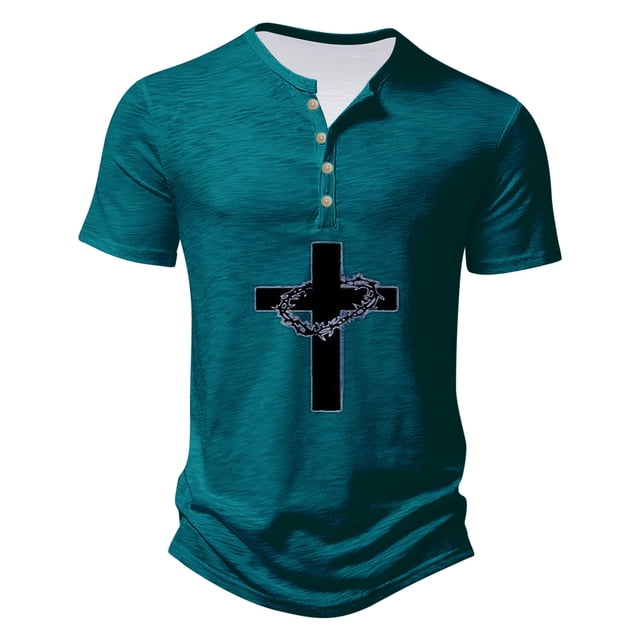 Shirts for Men Mens Printing Button Casual Short Sleeve Round-Neck Blouses Shirts
