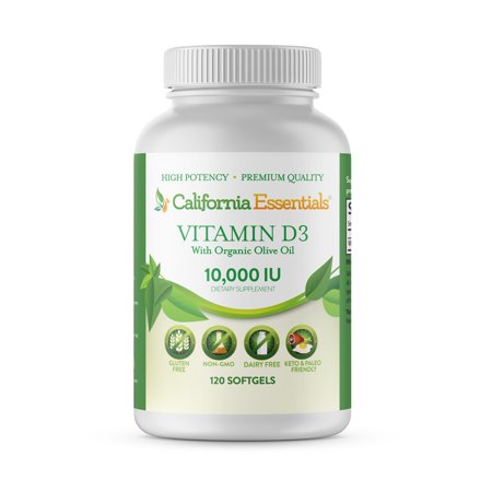 California Essentials Organic Vitamin D3 10000IU Sofgels 250Mcg with Olive Oil, 120 Count